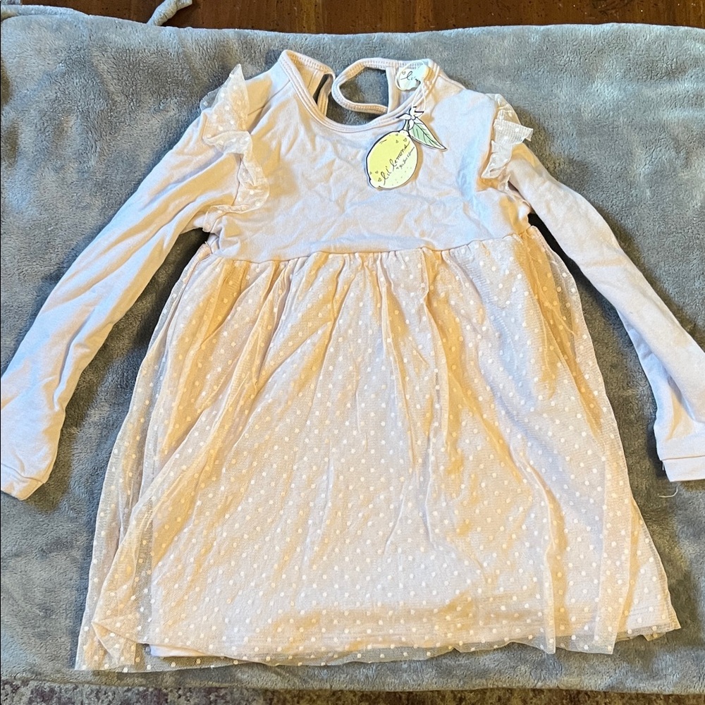 Light pink Long Sleeve Dress with Polka Dot Overlay